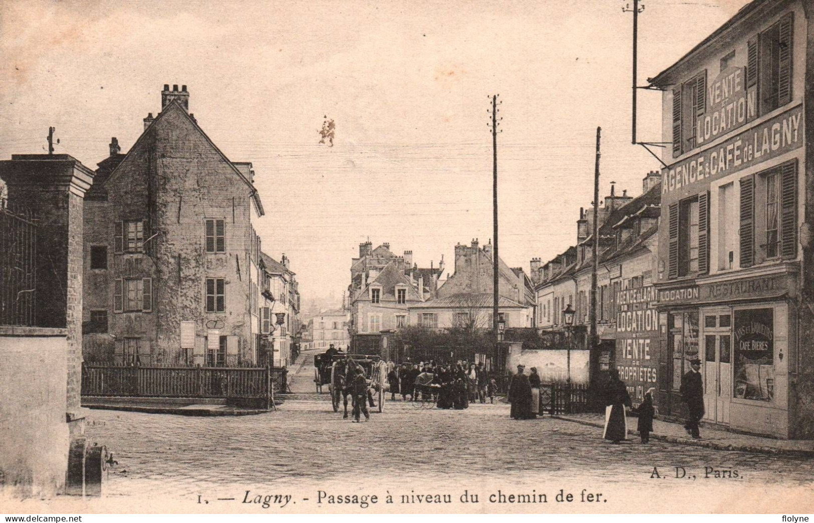 Lagny - Le Passage à Niveau Du Chemin De Fer - Agence Et Café De Lagny - Attelage - Lagny Sur Marne