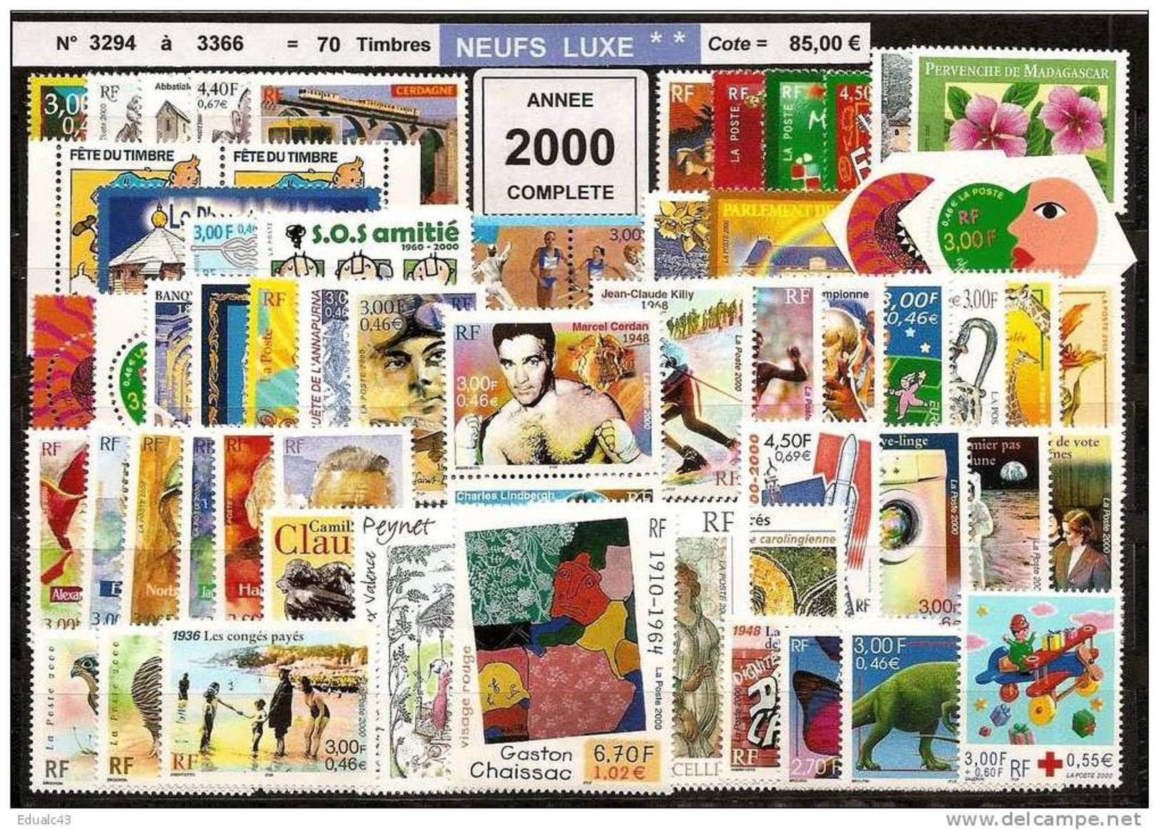 FRANCE - Année Complète 2000 - NEUF LUXE ** 71 Timbres - SUPERBE - 2000-2009