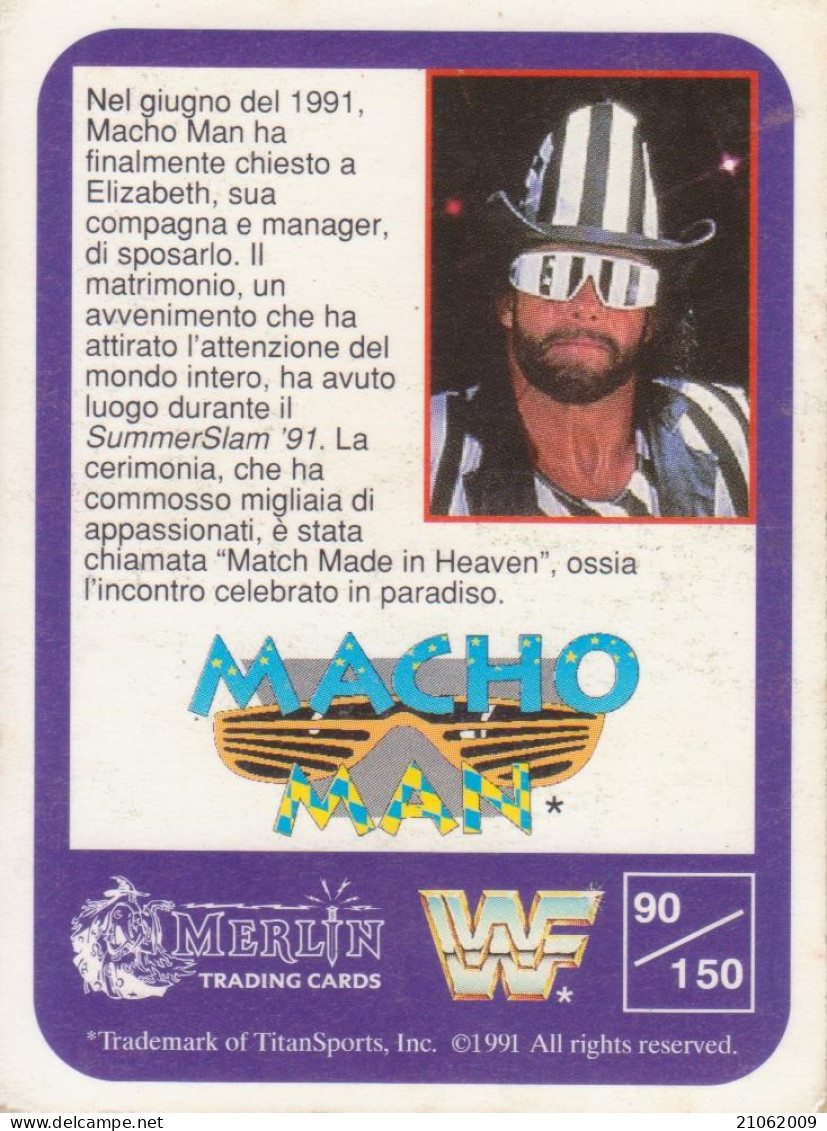 90/150 MACHO MAN RANDY SAVAGE - WRESTLING WF 1991 MERLIN TRADING CARD - Trading Cards