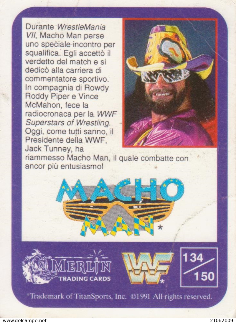 134/150 MACHO MAN RANDY SAVAGE - WRESTLING WF 1991 MERLIN TRADING CARD - Trading Cards