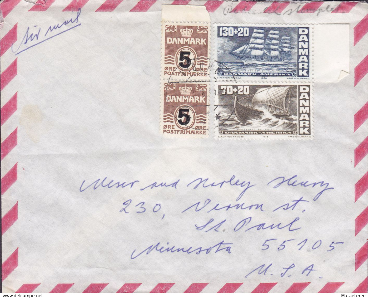 Denmark Air Mail Brotype VIBORG 1976? Cover Brief ST. PAUL Minn. United States American Independence Sailing Ships - Lettres & Documents