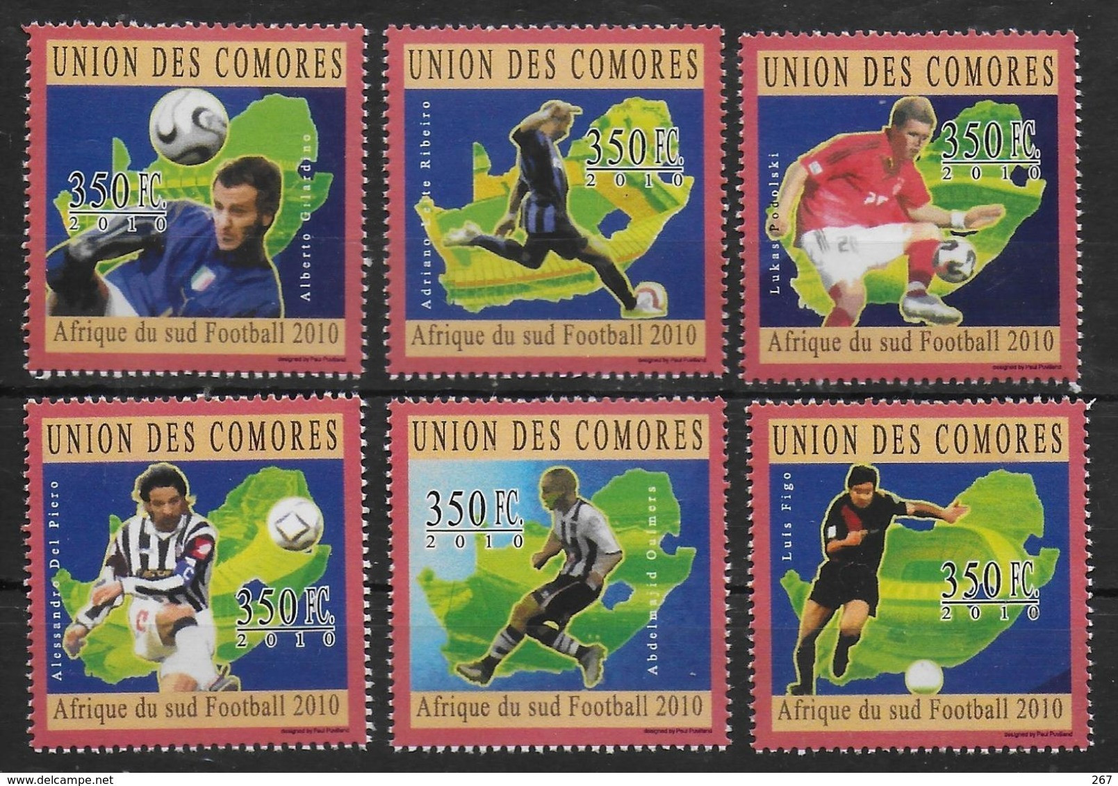 COMORES  N° 2059/64 * *  ( Cote 15e )  Cup 2010  Football Soccer Fussball - 2010 – Zuid-Afrika