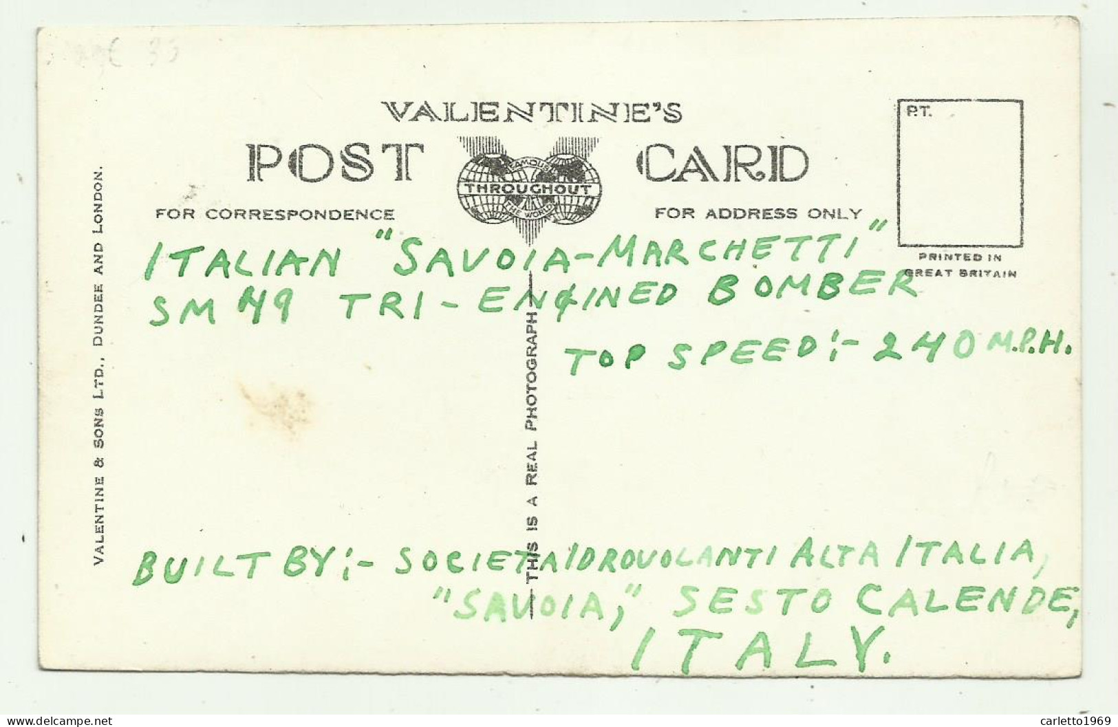 AEREO ITALIAN SAVOIA MARCHETTI SM 79 - FOTOGRAFICA - NV FP - 1939-1945: 2a Guerra