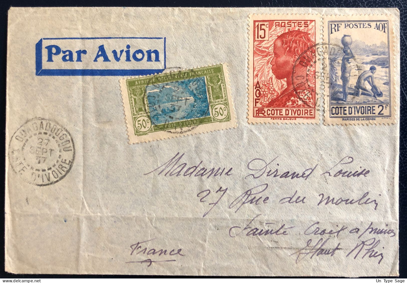 Côte-d'Ivoire Divers Sur Enveloppe TAD Ouagadougou 27.9.1937 Pour La France + Manque Rabat Verso - (B4699) - Storia Postale