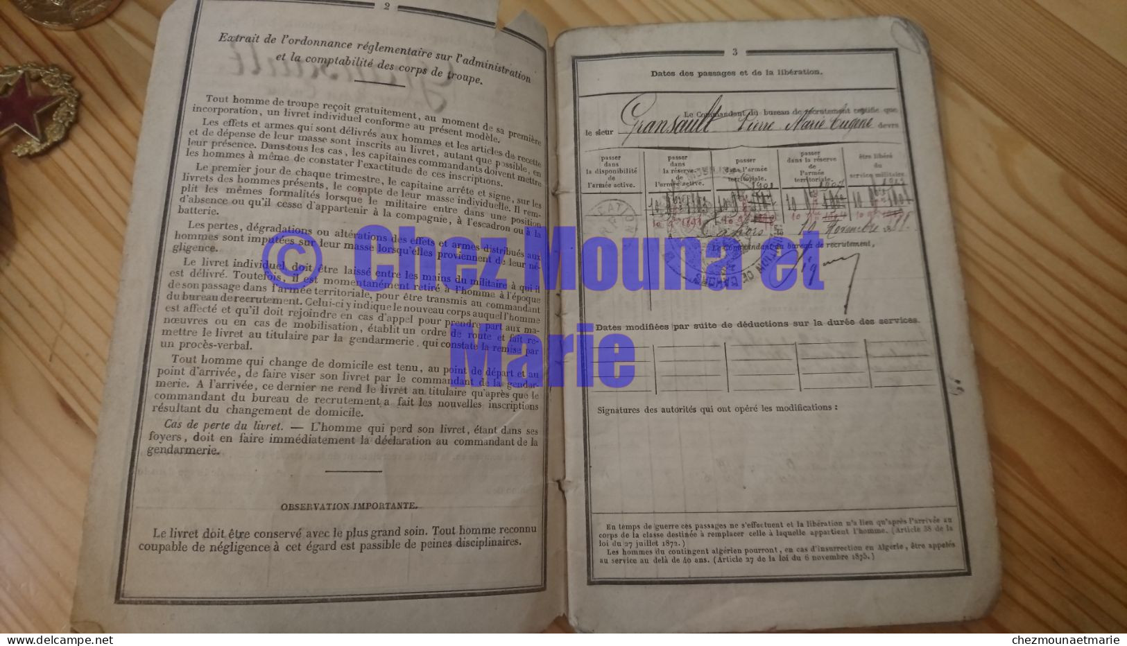 LIVRET MILITAIRE CL 1887 GRANSAULT PIERRE NE EN 1869 A LEOBARD RESIDANT A SALVIAC ETUDIANT - Documenti