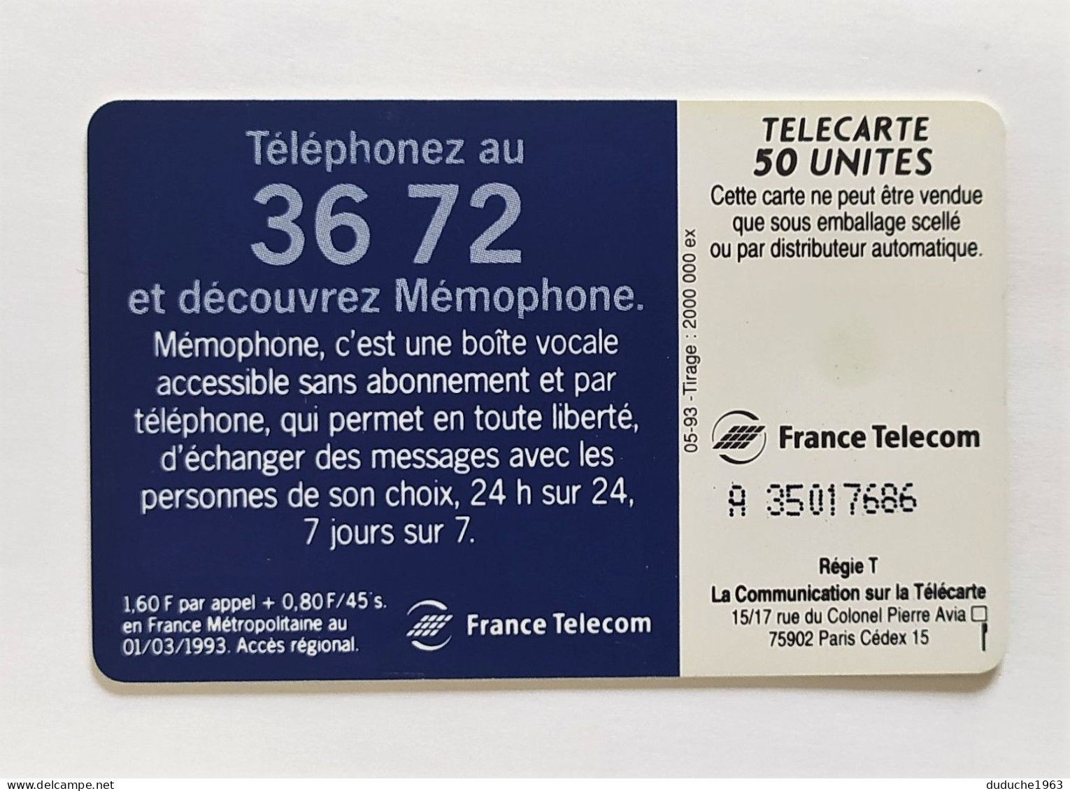 Télécarte France -  Mémophone 3672 - Non Classificati