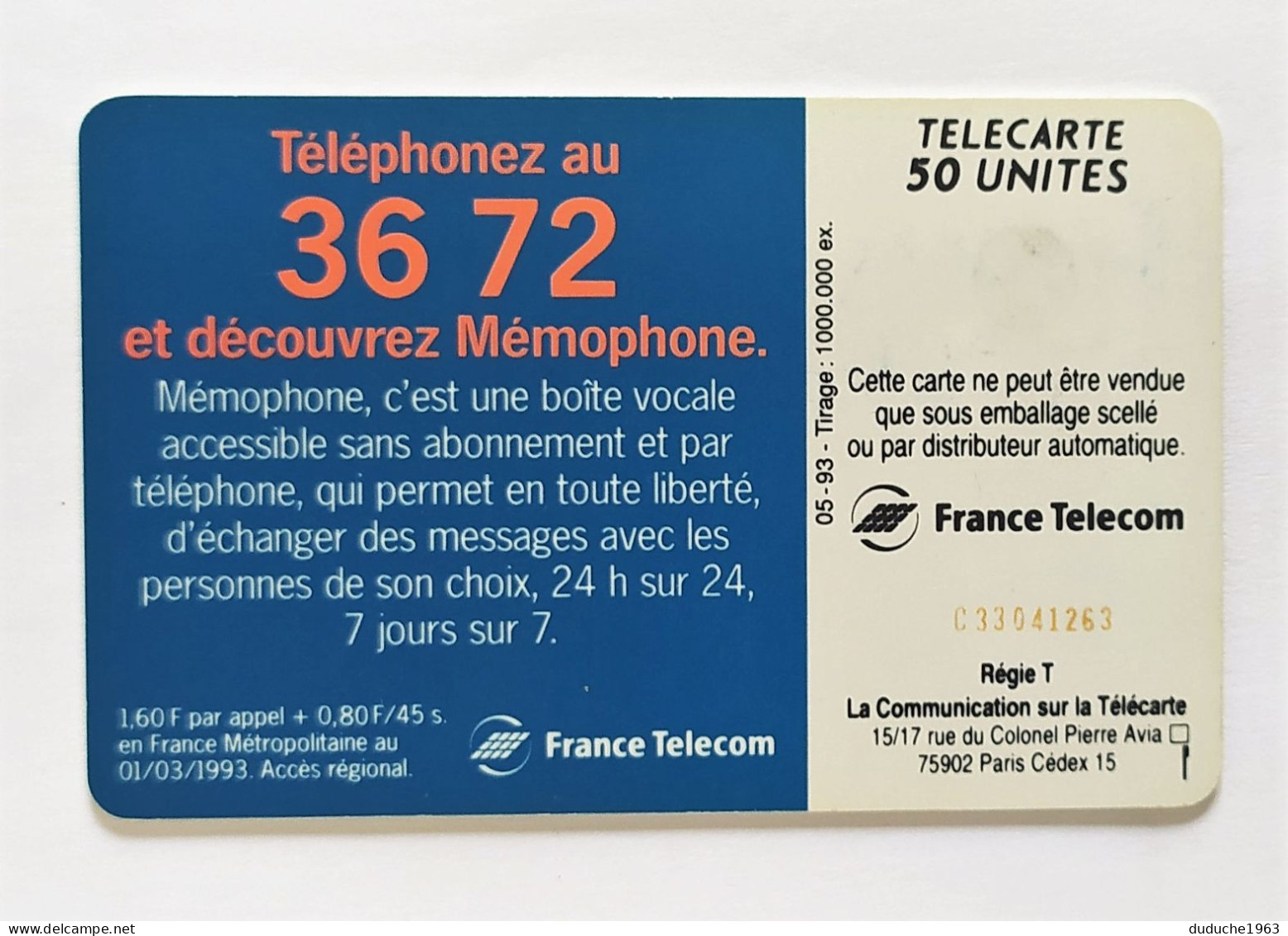 Télécarte France -  Mémophone 3672 - Non Classificati