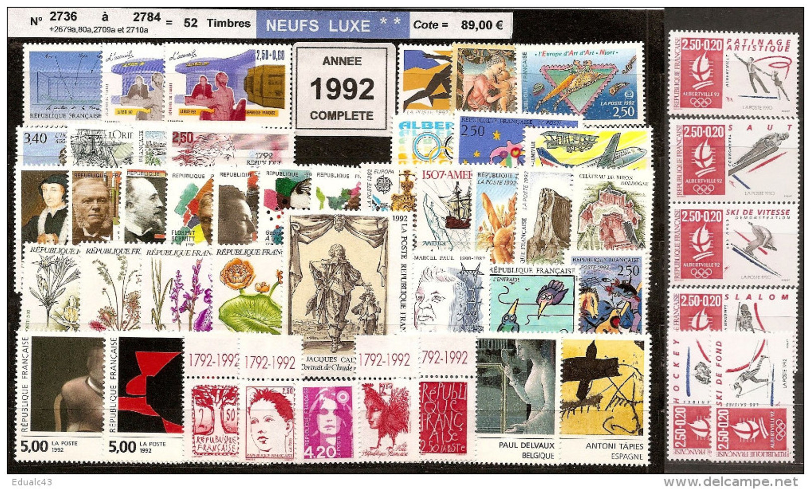 FRANCE - Année Complète 1992 - NEUF LUXE ** 48 Timbres - 1990-1999