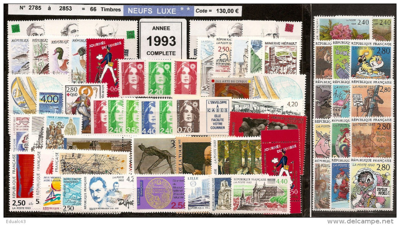 FRANCE - Année Complète 1993 - NEUF LUXE ** 66 Timbres - SUPERBE - 1990-1999