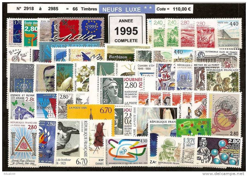 FRANCE - Année Complète 1995 - NEUF LUXE ** 66 Timbres - SUPERBE - 1990-1999