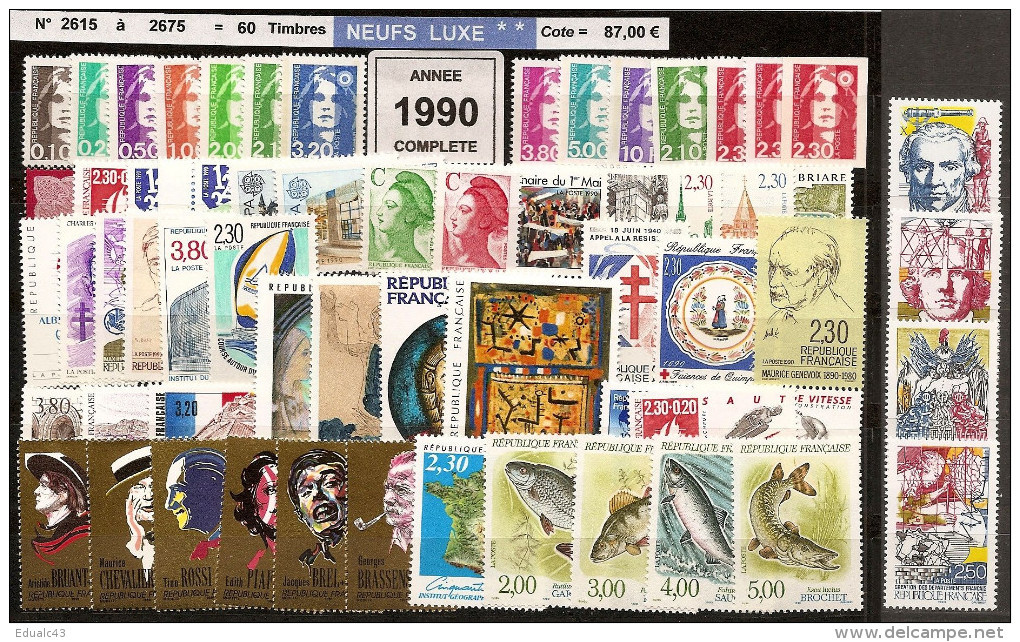 FRANCE - Année Complète 1990 - NEUF LUXE ** 60 Timbres  - SUPERBE - 1990-1999