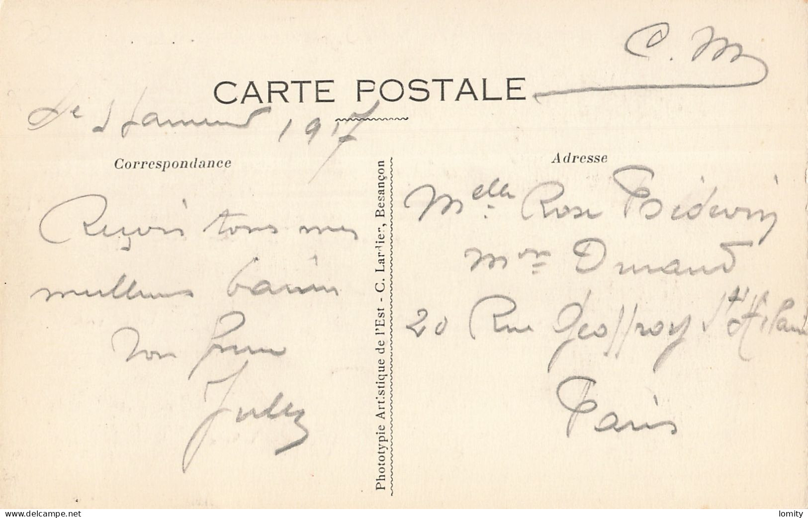 70 Villersexel L' Hermitage CPA Carte écrite En 1917 - Villersexel