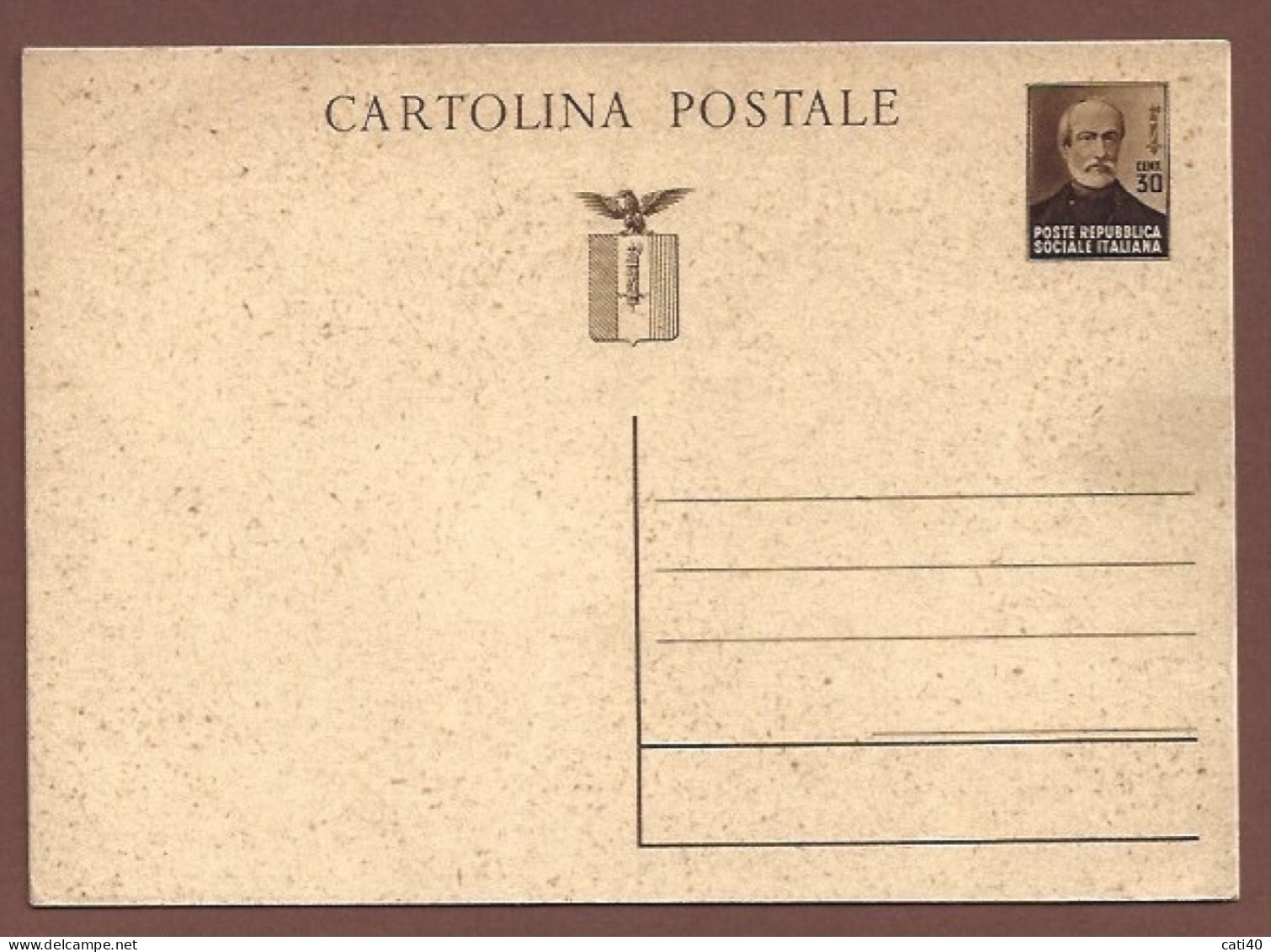 REPUBBLICA SOCIALE ITALIANA - CARTOLINA POSTALE MAZZINI CENT. 30 - NUOVA  - PERFETTA - Stamped Stationery