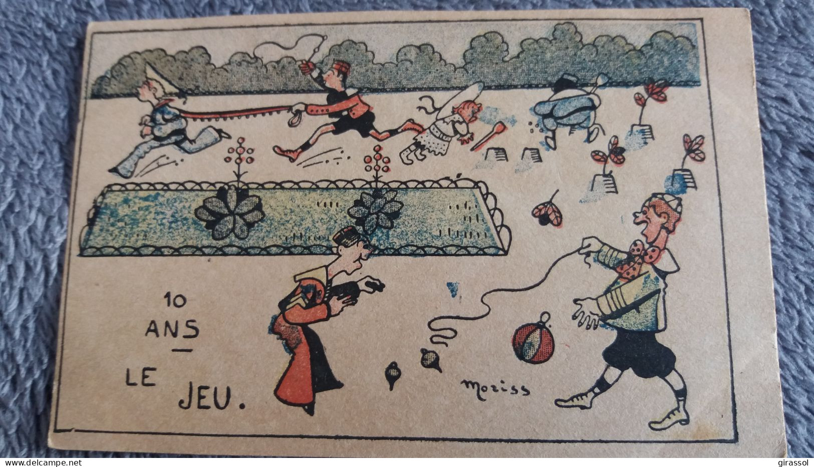 CPA 10 ANS LE JEU DESSIN MORISS TOUPIE PATES DE SABLE PETIT CHEVAL PARC CARICATURE HUMOUR - Jeux Et Jouets