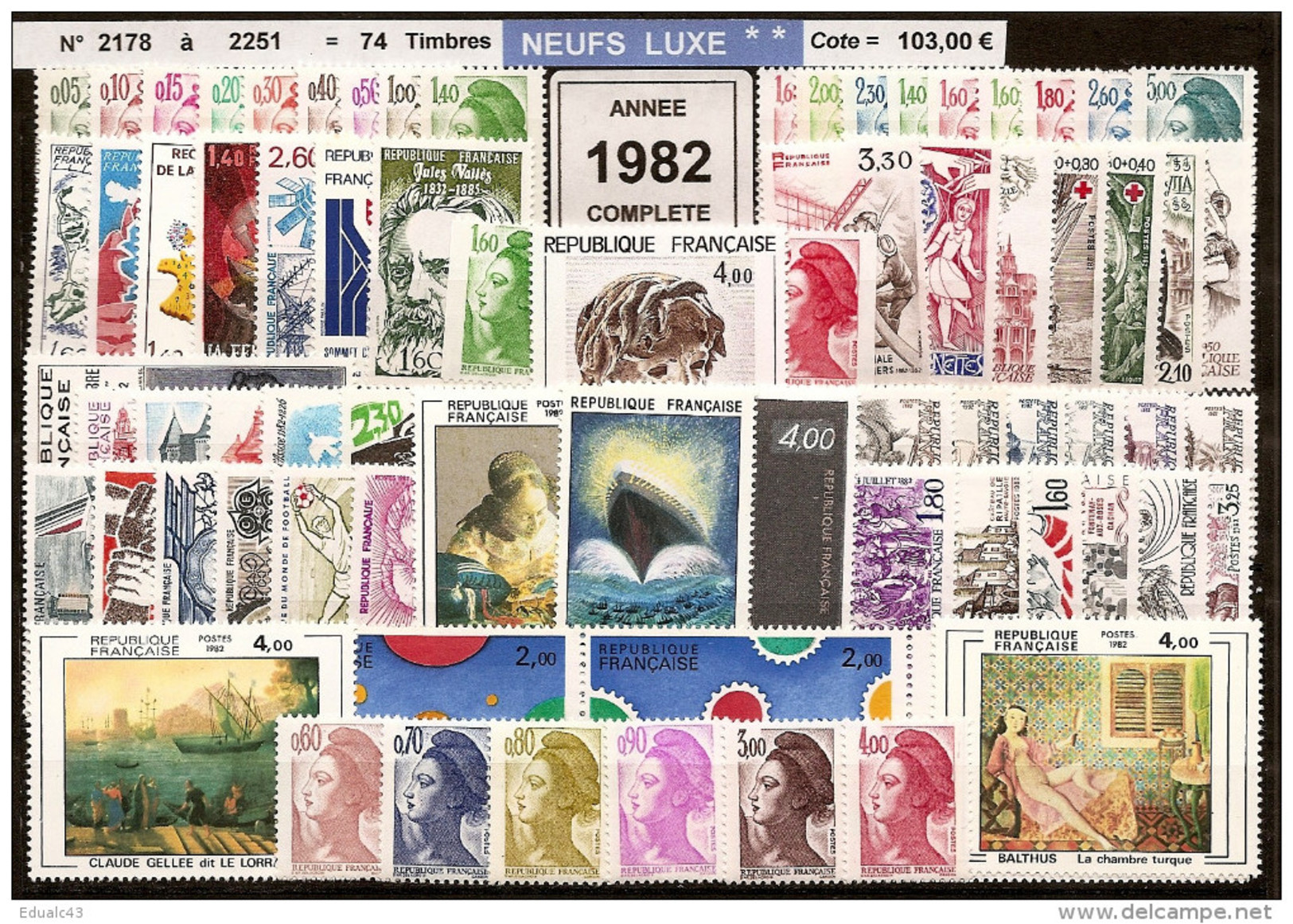FRANCE - Année Complète 1982 - NEUF LUXE ** 74Timbres - 1980-1989