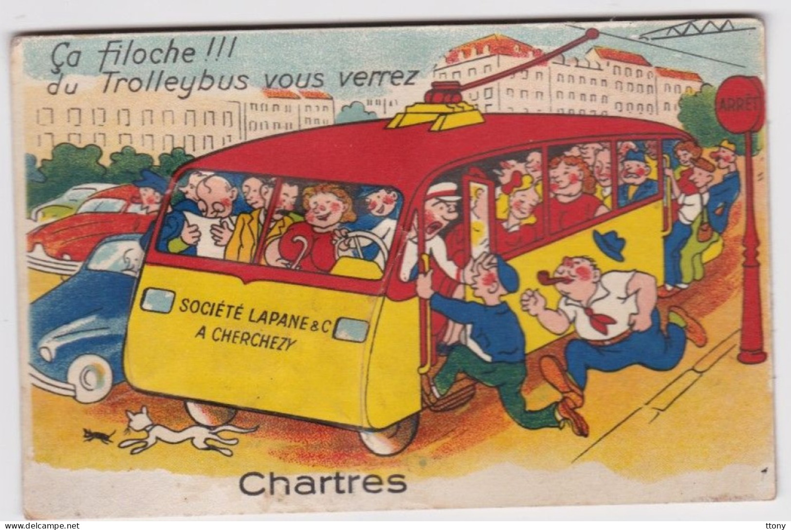 Une Carte Fantaisie  à Système Souvenir De Chartes TROLLEYBUS    30 Juin - A Systèmes