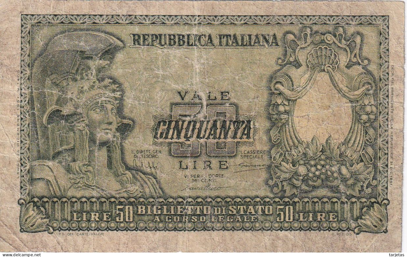 BILLETE DE ITALIA DE 50 LIRAS DEL AÑO 1951  (BANKNOTE) - 50 Liras