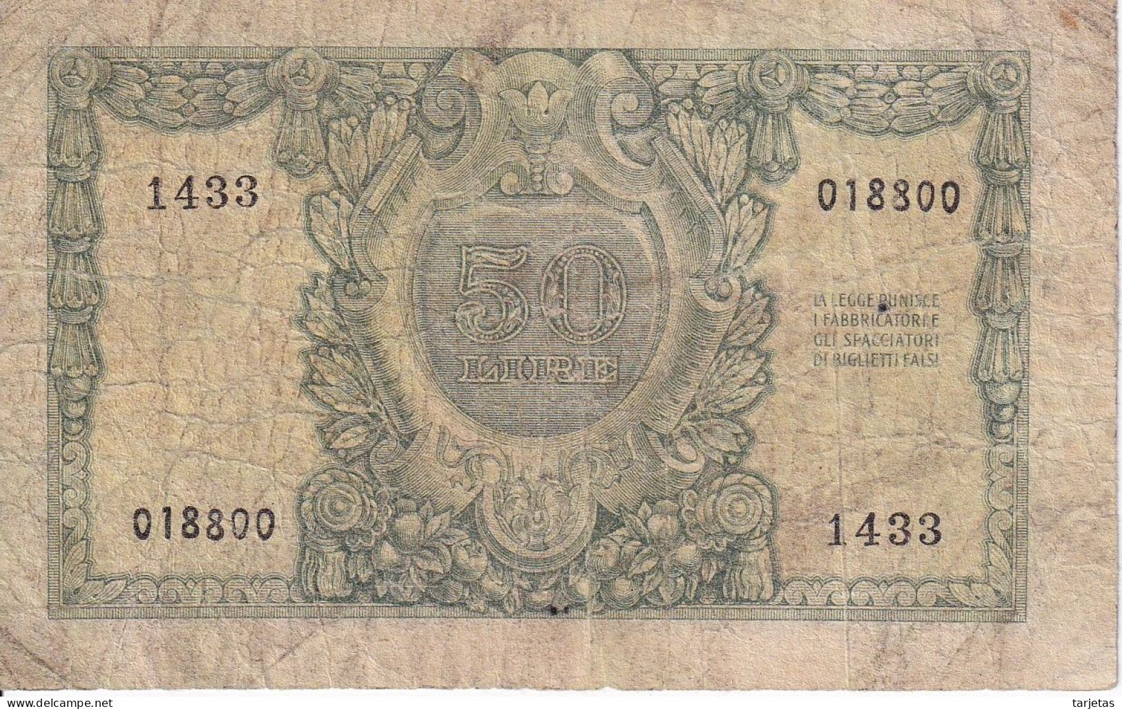 BILLETE DE ITALIA DE 50 LIRAS DEL AÑO 1951  (BANKNOTE) - 50 Lire