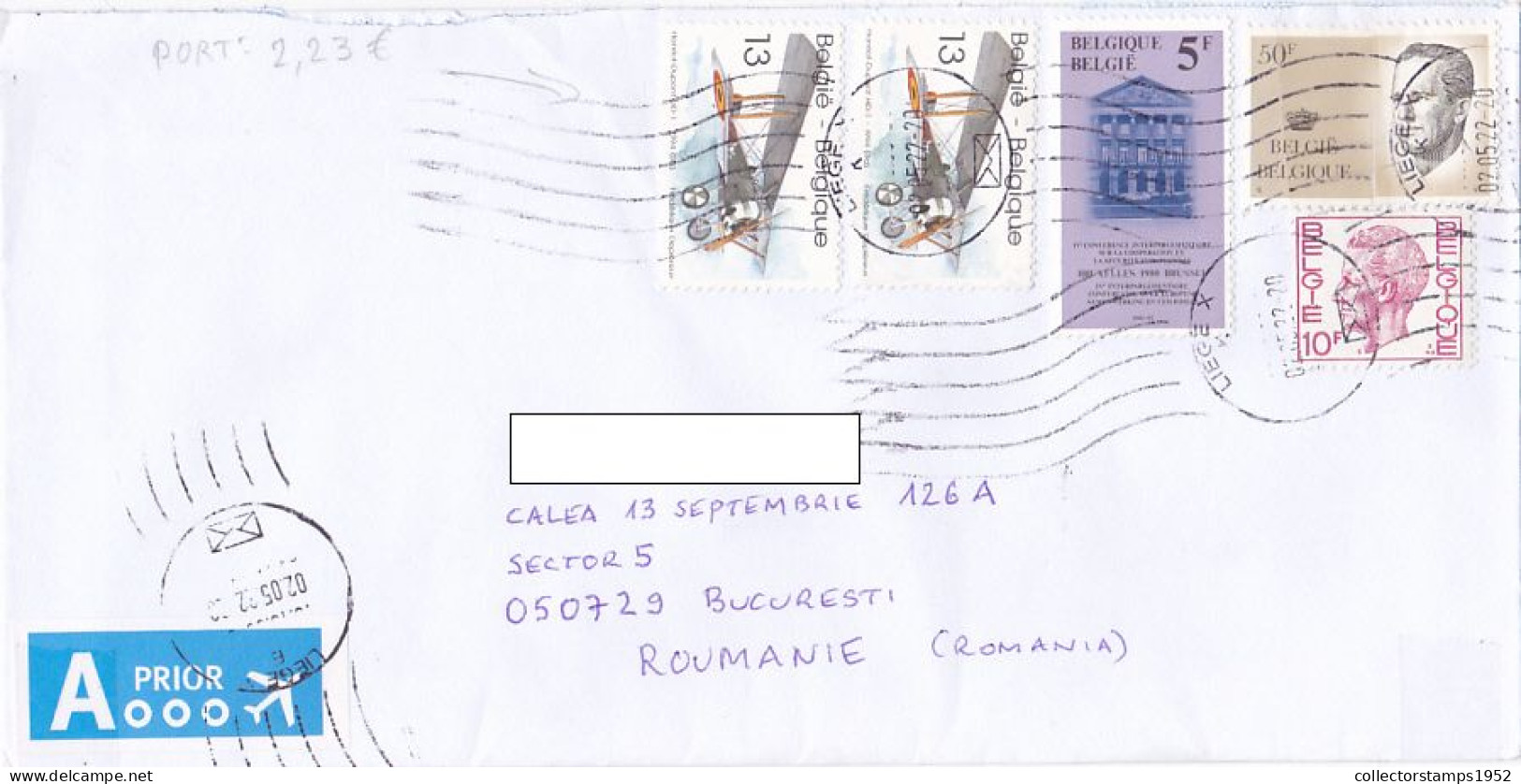 PLANE, EUROPEAN UNION, KING BAUDOUIN STAMPS ON COVER, 2022, BELGIUM - Brieven En Documenten