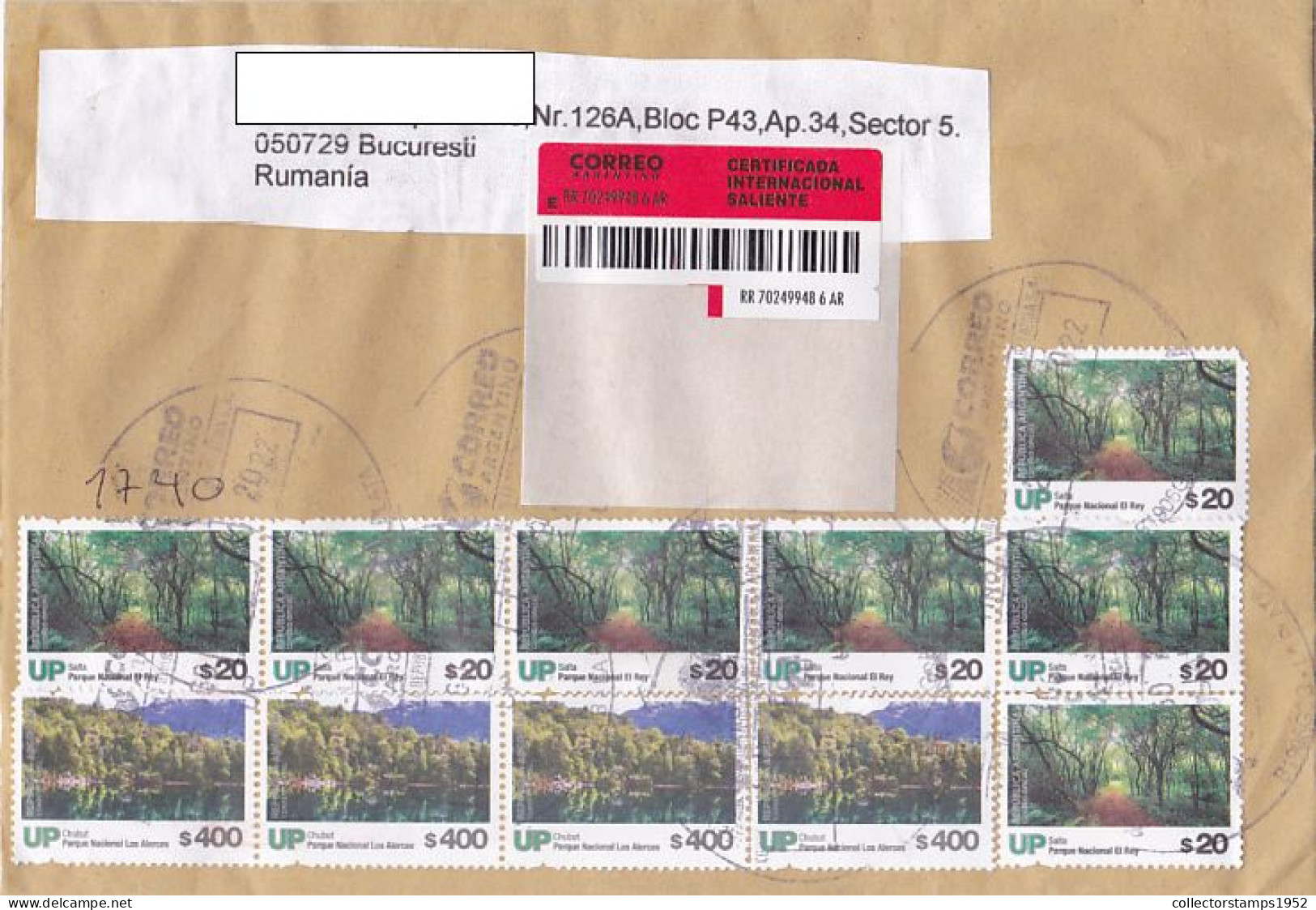 LANDSCAPES STAMPS ON REGISTERED COVER, 2022, ARGENTINA - Covers & Documents