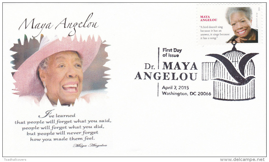 Maya Angelou FDC With B&W Pictorial Cancellation, From Toad Hall Covers - 2011-...