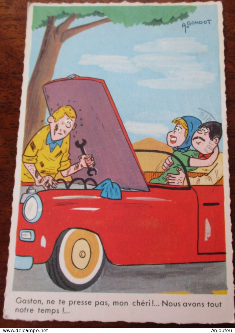 Timbrée 1960 A Gondot Gaston, Ne Te Presse Pas Mon Chéri ... Humour Coquin Panne Voiture - Gondot