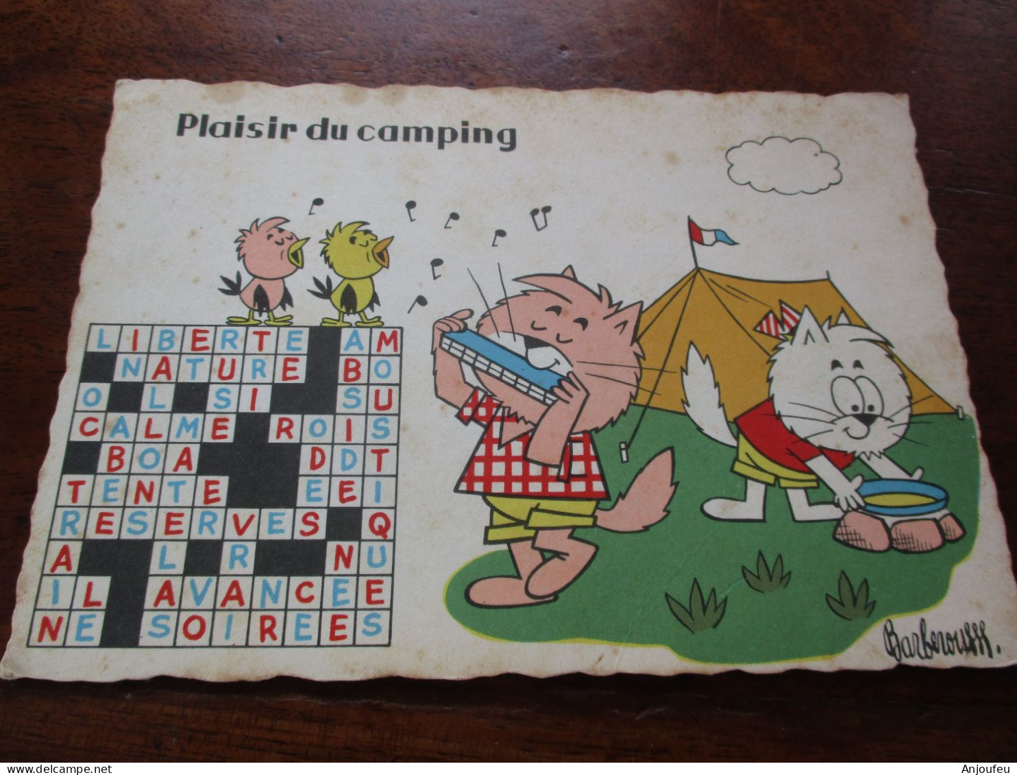 Timbrée 1988 Barberousse  Plaisir Du Camping   Humour Chat Tente Oiseaux - Barberousse