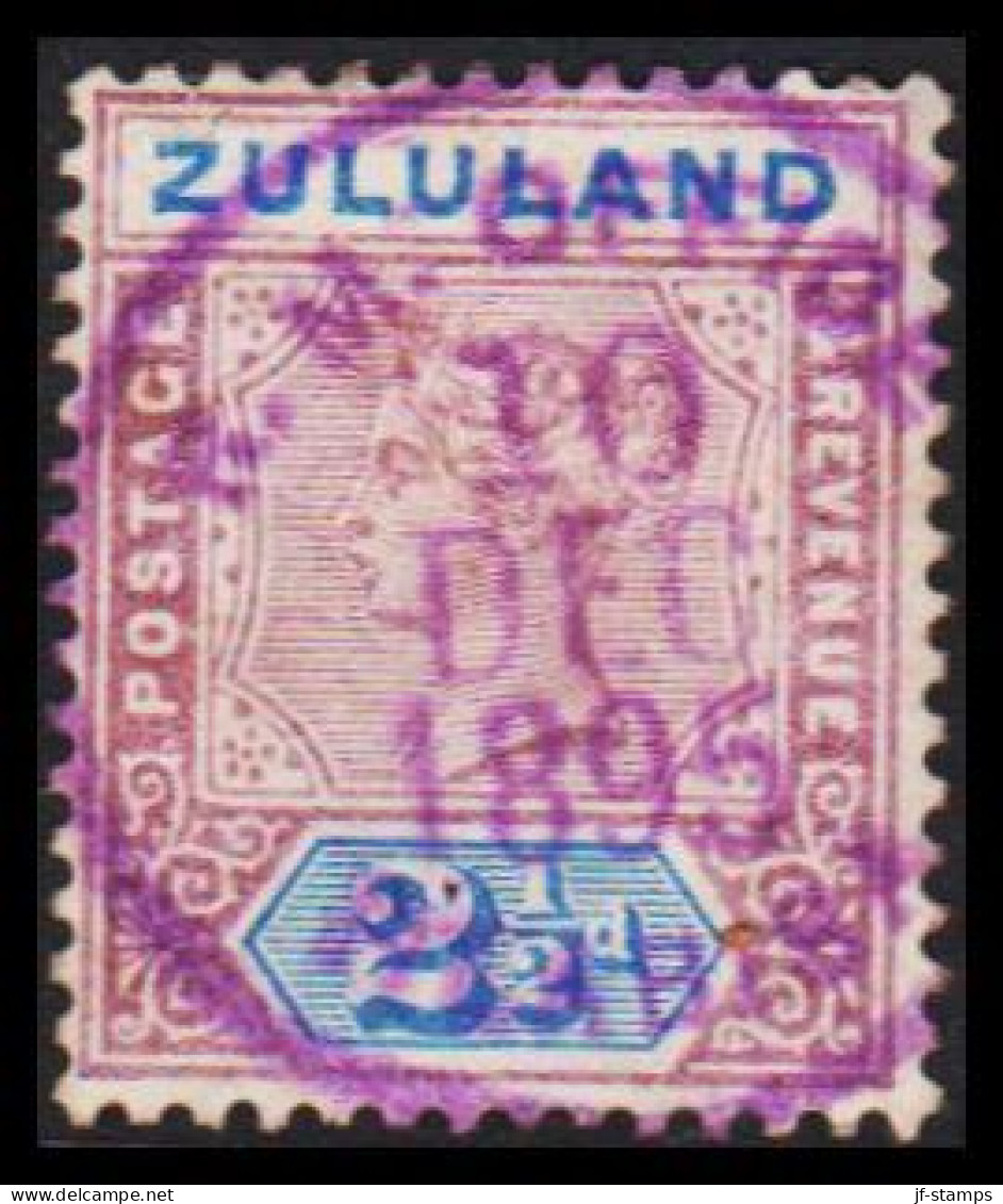 1894-1896. ZULULAND.  Victoria. 2½ D. Luxus Cancel R. M. OFFICE 10 DEC 1895. Very Unusual In T... (MICHEL 16) - JF531413 - Zoulouland (1888-1902)