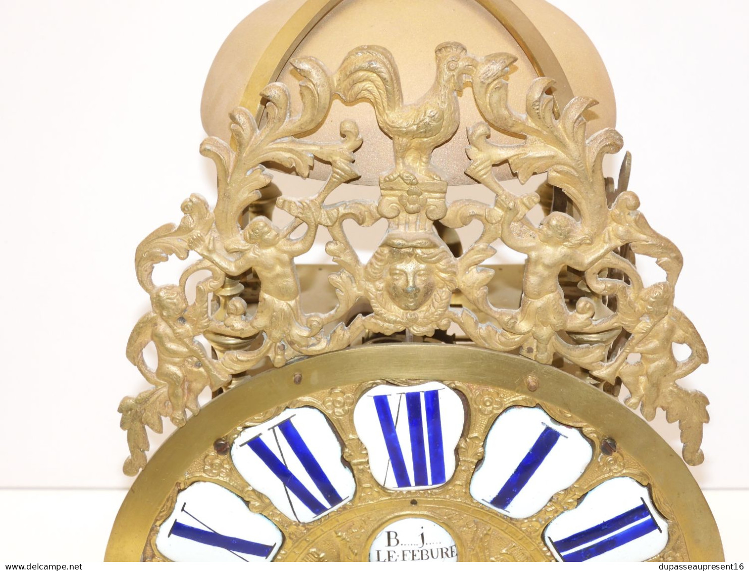 -ANCIEN MOUVEMENT PENDULE LANTERNE XVIII Cadran Cartouches émaillées E - Horloges