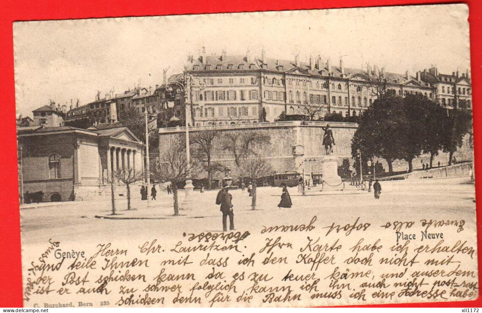 KAV-22  Genève Place Neuve  Dos Simple. Circ. 1902 Vers Bienne - Genève