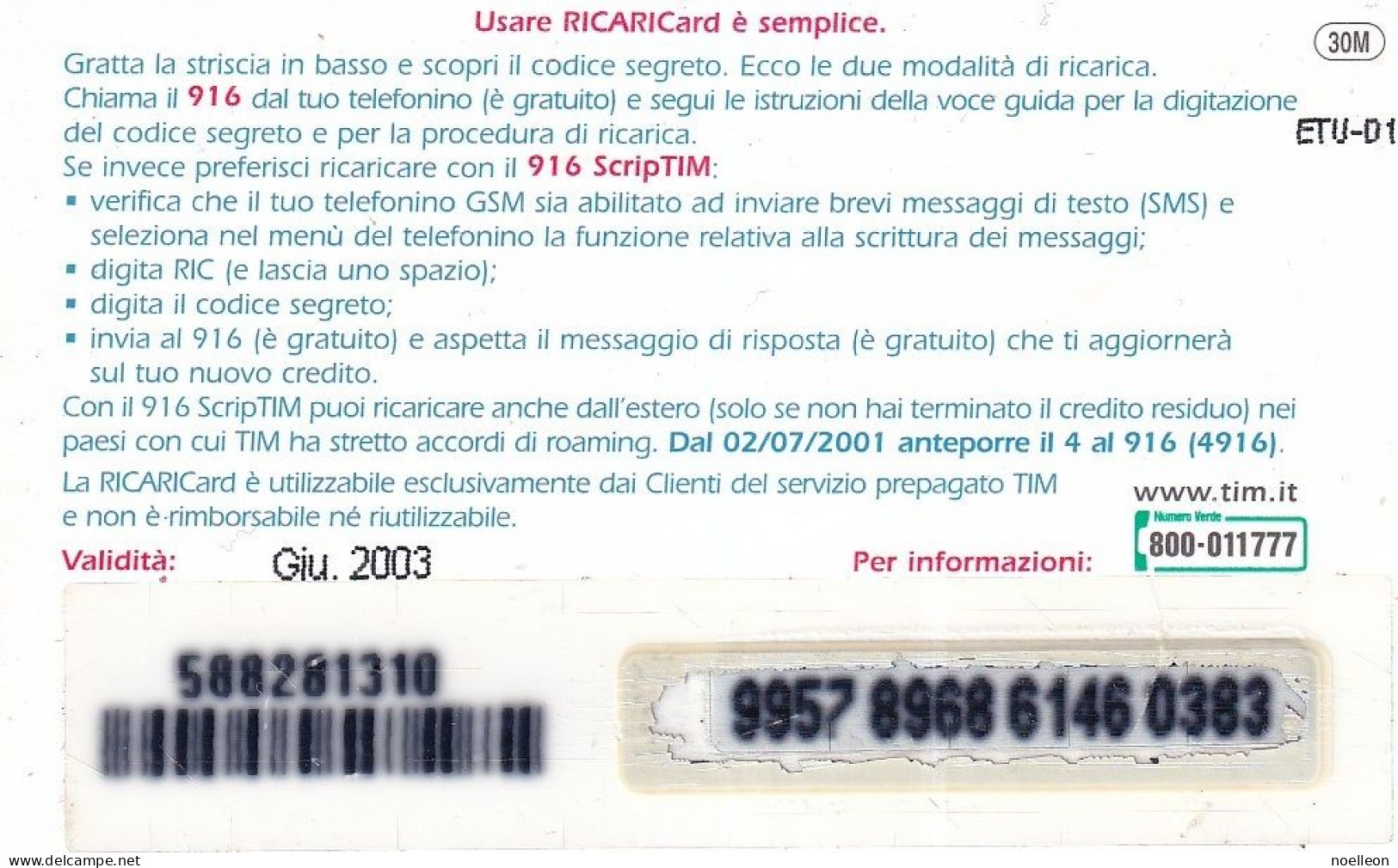 Télécarte - TIM - 60.000 Lires - Ricaricard - Colecciones'