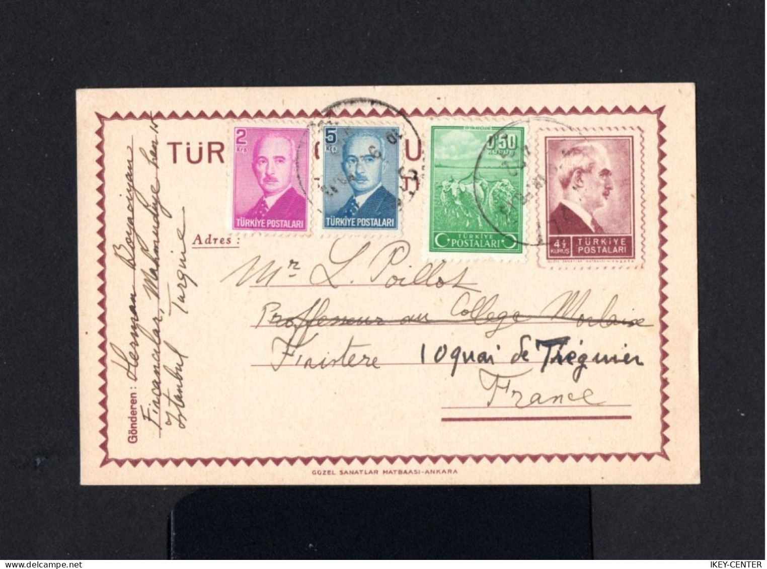 16341-TURKEY-OLD OTTOMAN POSTCARD ISTANBUL To FINISTERRE (france) 1948.WWII.Carte Postale TURQUIE - Covers & Documents