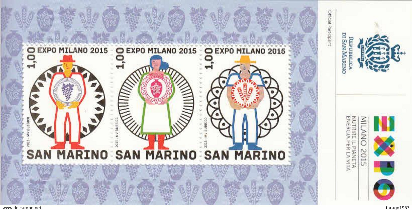 2015 San Marino Expo Milano GOLD  Miniature Sheet Of 3  MNH @ BELOW FACE VALUE - Unused Stamps