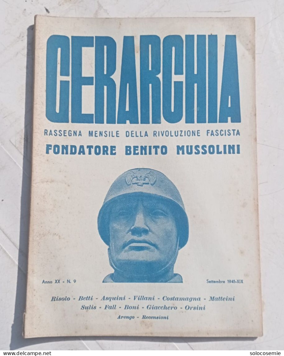 1941, N. 9 Settembre - Gerarchia , Rassegna  Mensile Della Rivoluzione Fascista - Fondatore B. Mussolini - Italiaans