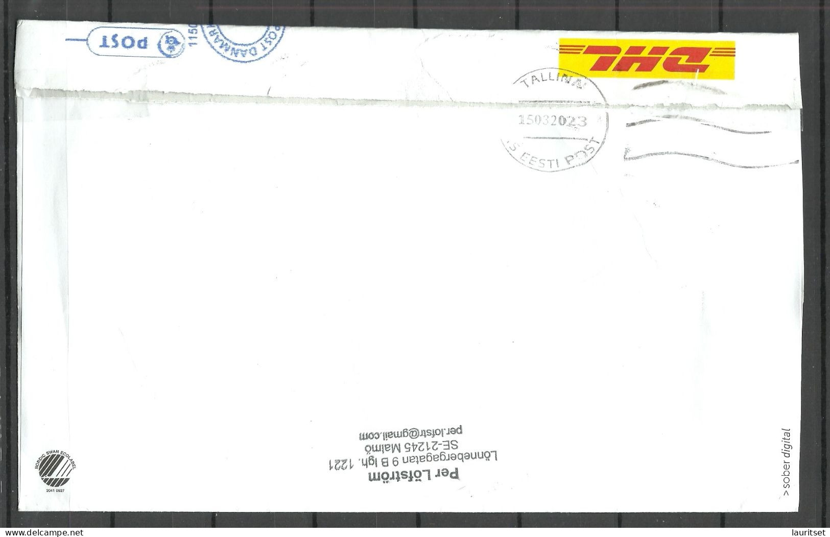 SCHWEDEN Sweden 2023 Air Mail Cover To Estonia. An Cover From Denmark Cover Has Been Re-used! Interesting - Cartas & Documentos