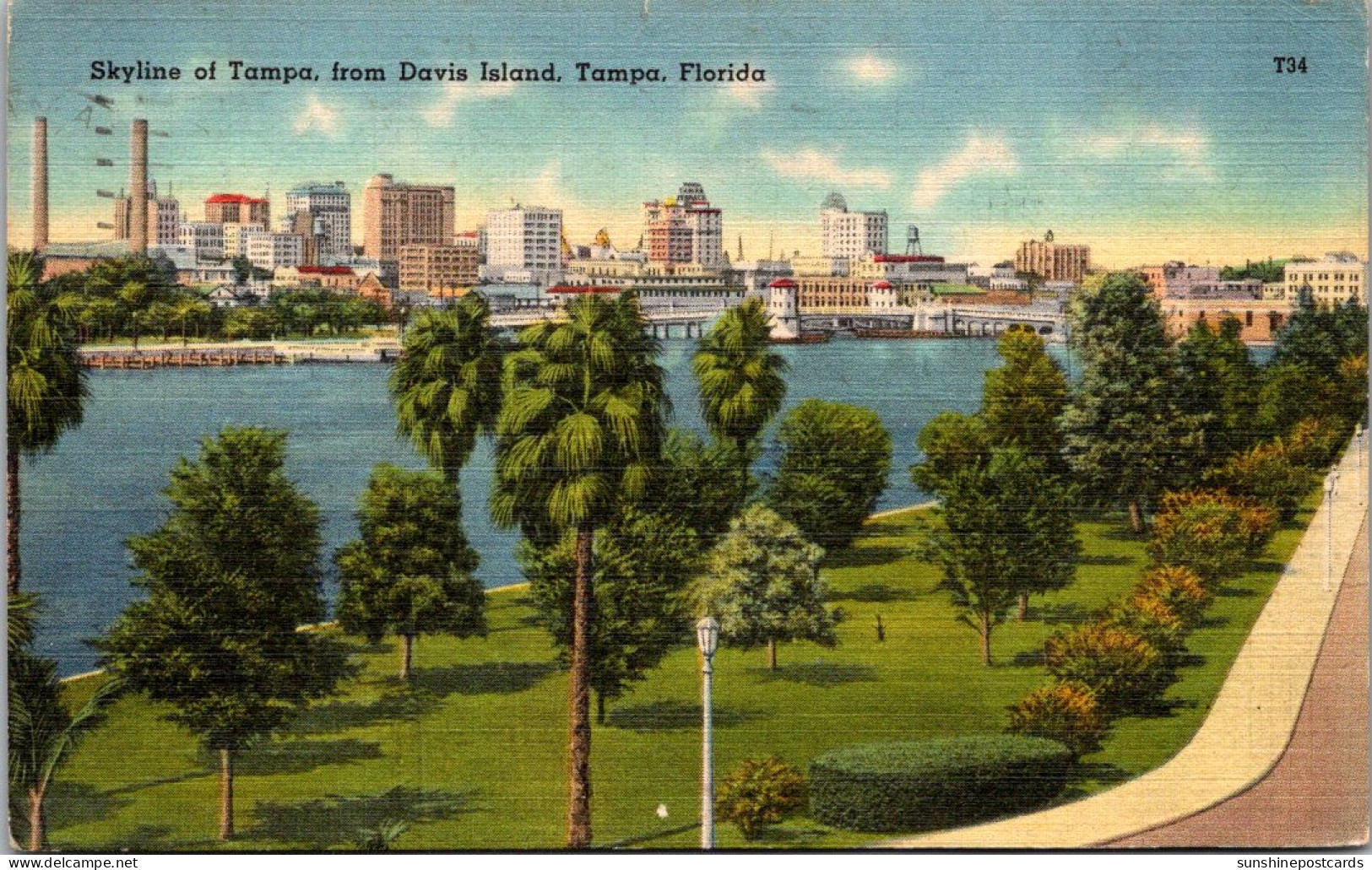 Florida Tampa Skyline From Davis Island 1948 - Tampa