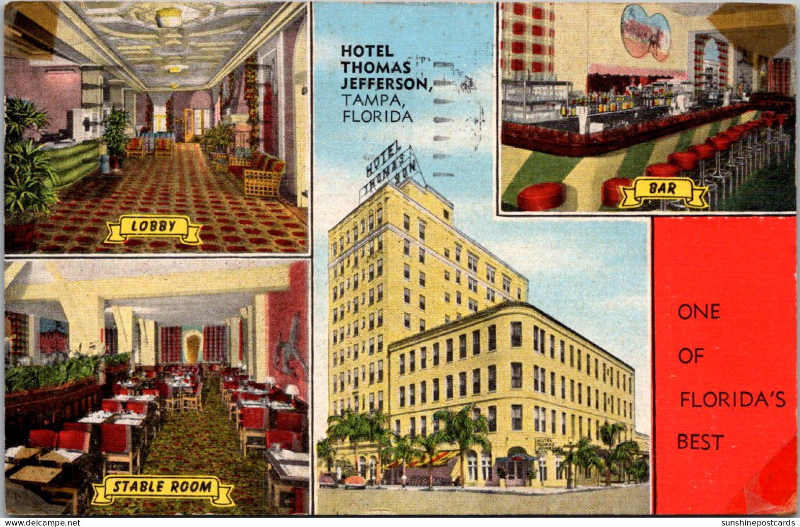 Florida Tampa Hotel Thomas Jefferson Showing Lobby Bar And Stable Dining Room 1948 - Tampa