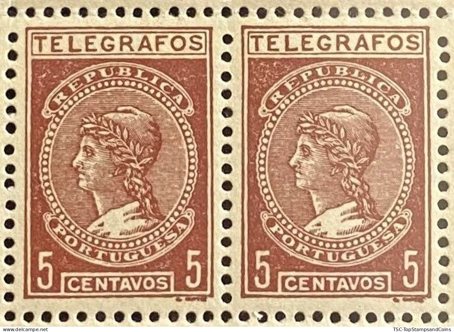 PORIP013MNHx2h - Tax On Telegrams - Pair Of 5 C MNH Stamps - Portugal - 1921 - Unused Stamps