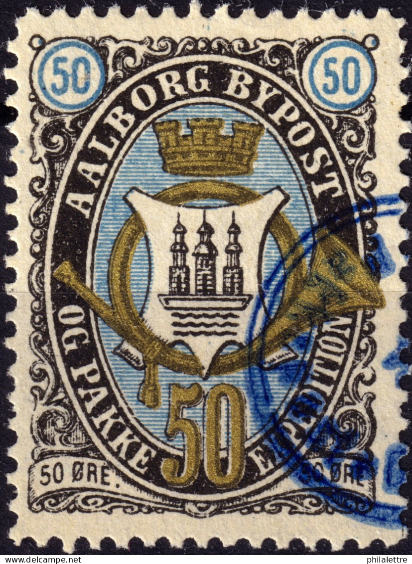 DANEMARK / DENMARK - 1887 - AALBORG CJ Als Local Post 50 øre Gold, Blue & Black - VF Used -b - Lokale Uitgaven