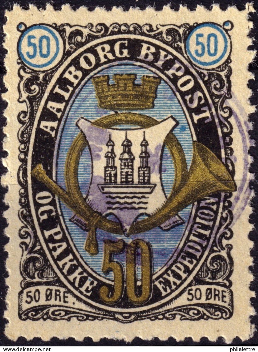 DANEMARK / DENMARK - 1887 - AALBORG CJ Als Local Post 50 øre Gold, Blue & Black - VF Used -f - Local Post Stamps