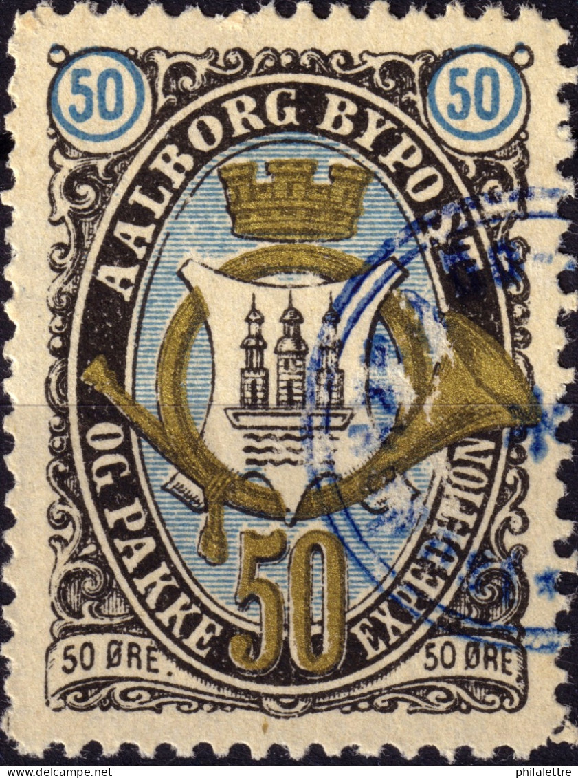 DANEMARK / DENMARK - 1887 - AALBORG CJ Als Local Post 50 øre Gold, Blue & Black - VF Used -i - Emisiones Locales