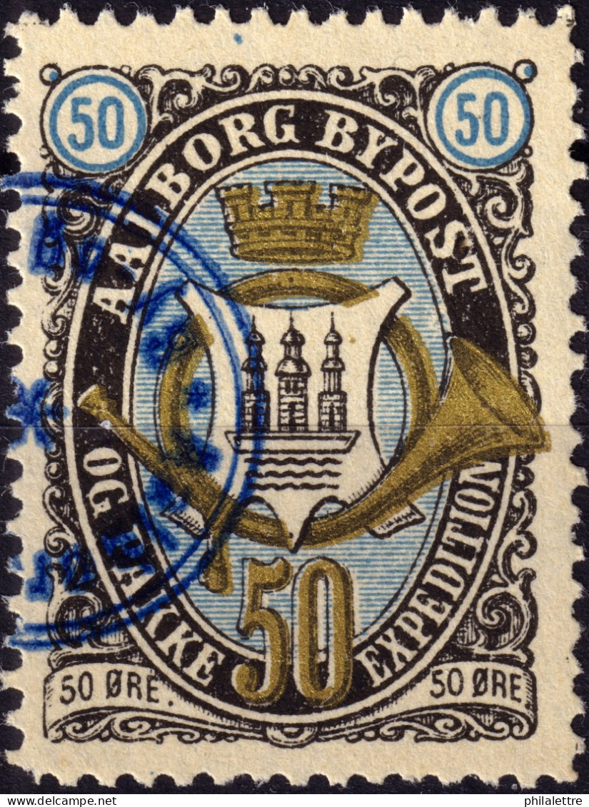 DANEMARK / DENMARK - 1887 - AALBORG CJ Als Local Post 50 øre Gold, Blue & Black - VF Used -j - Emissioni Locali