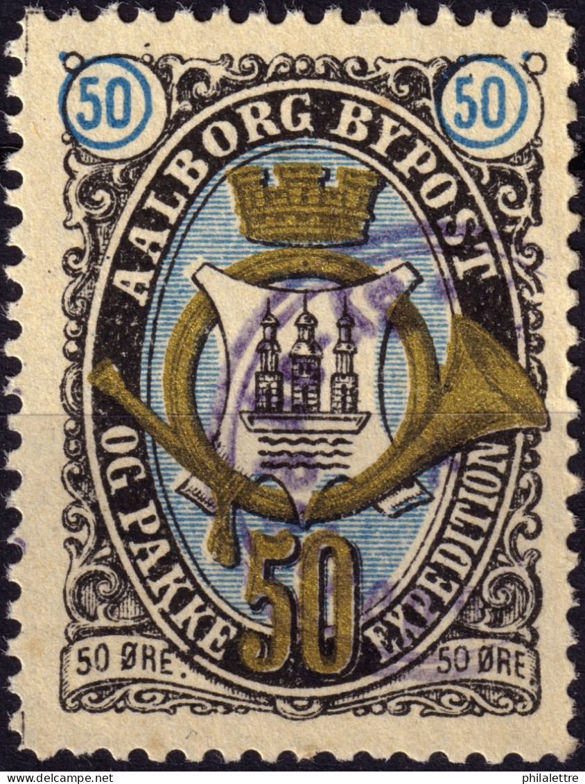 DANEMARK / DENMARK - 1887 - AALBORG CJ Als Local Post 50 øre Gold, Blue & Black - VF Used -k - Emisiones Locales