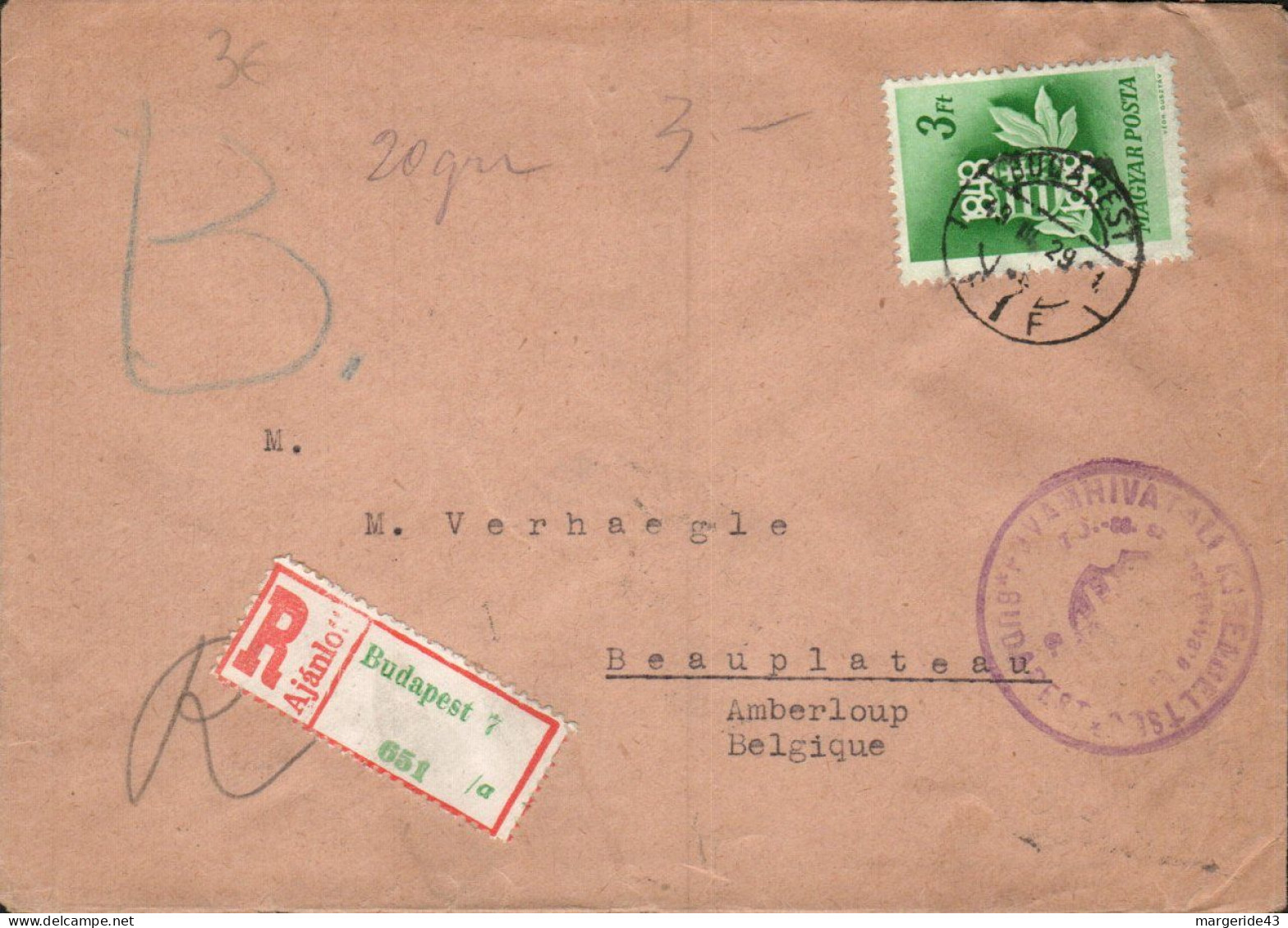 HONGRIE SEUL SUR LETTRE POUR LA BELGIQUE 1949 - Briefe U. Dokumente