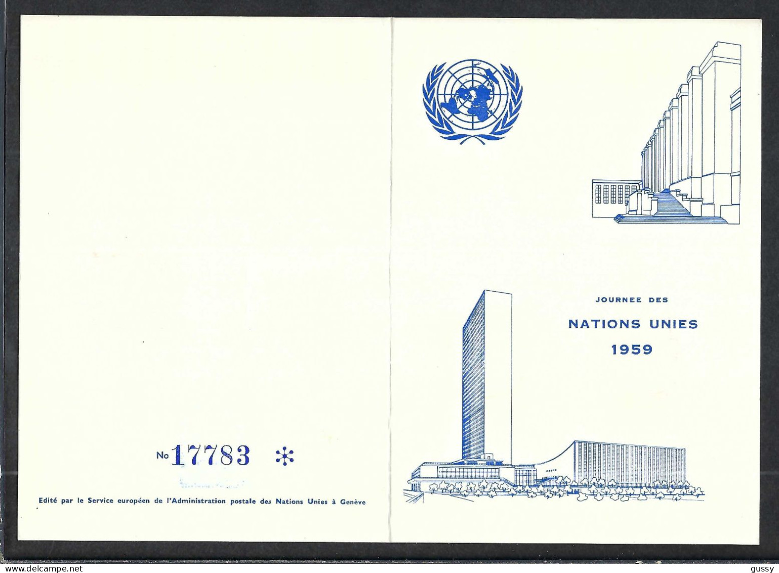 NATIONS UNIES 1959: Encart "Journée Des Nations Unies" De New York Et De Genève - Lettres & Documents