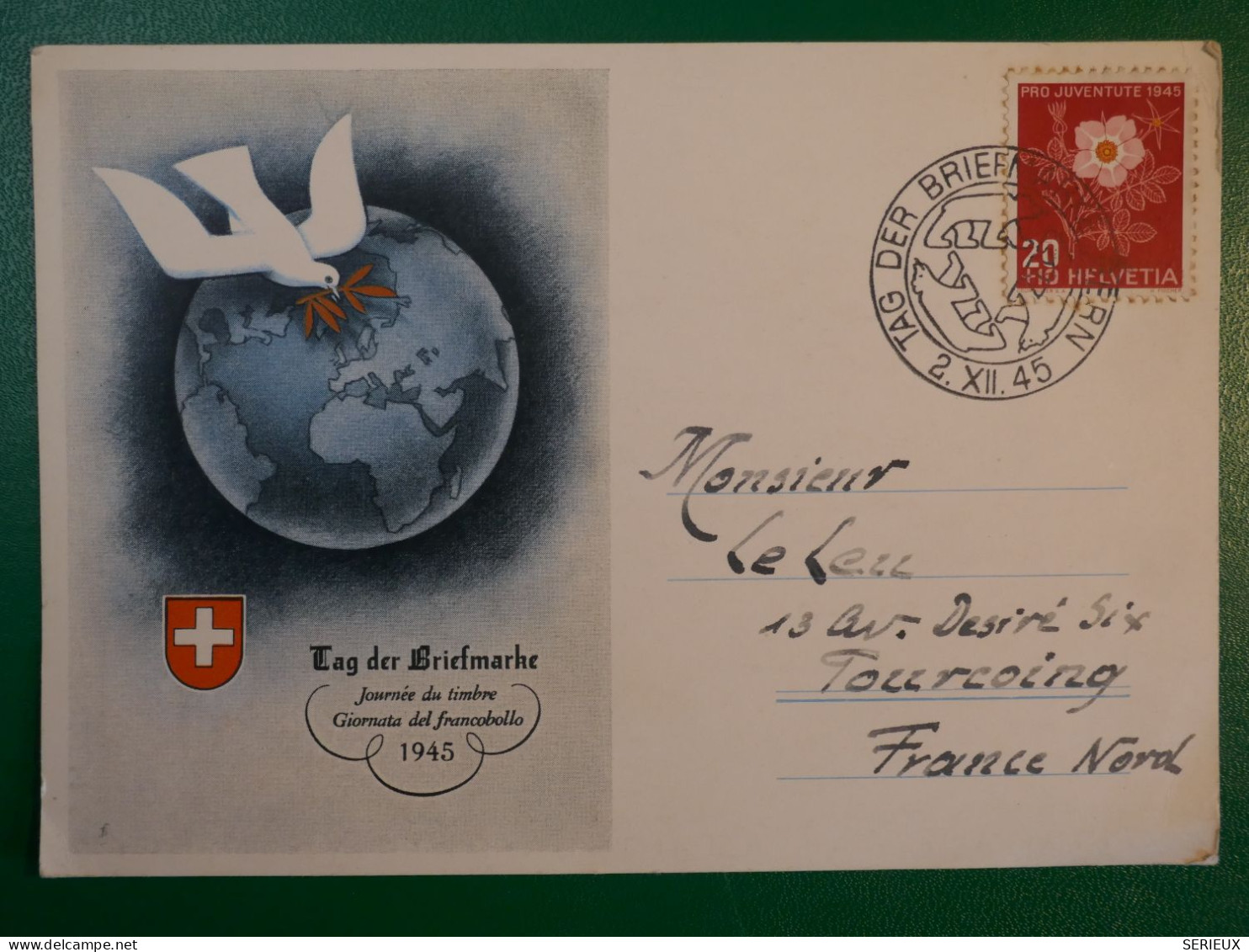 BQ14 SUISSE   BELLE CARTE  JOUR DU TIMBRE 1945  A TURCOING FRANCE+++AFF. PLAISANT    + - Sonstige & Ohne Zuordnung