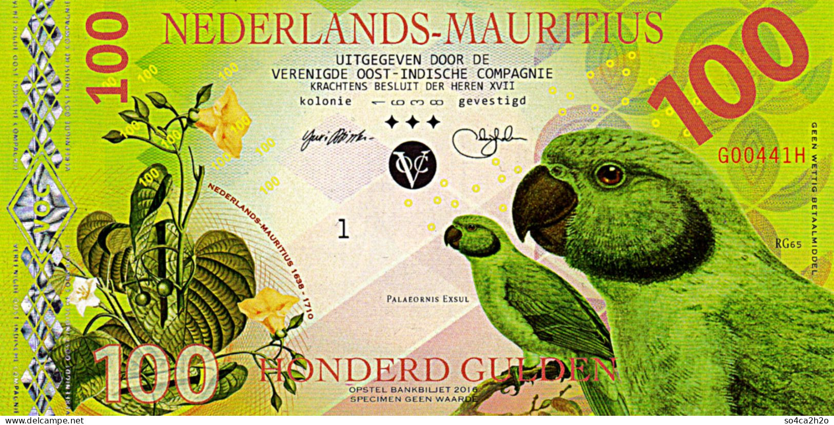 Superbe NEDERLANDS MAURITIUS 100 Gulden 2016  La Perruche De Newton POLYMER UNC - Fictifs & Spécimens