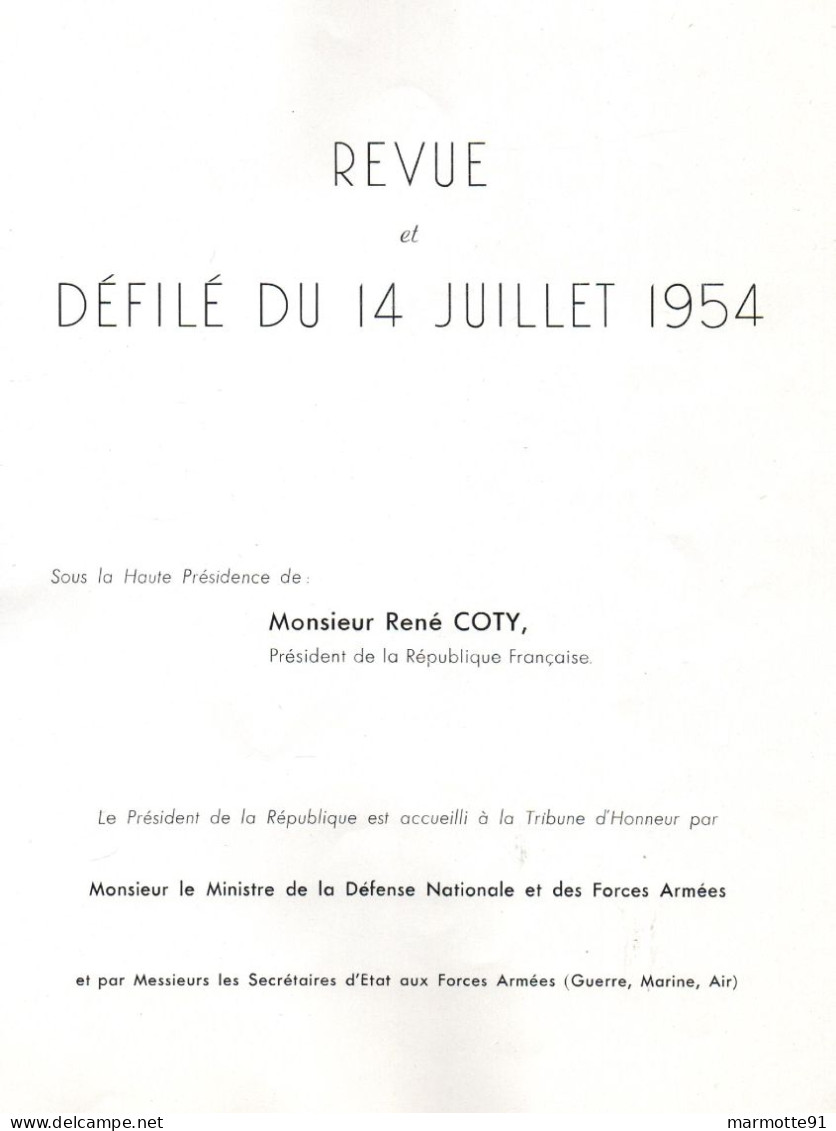 PROGRAMME 14 JUILLET 1954  REVUE DEFILE ARMEE FRANCAISE - Documents