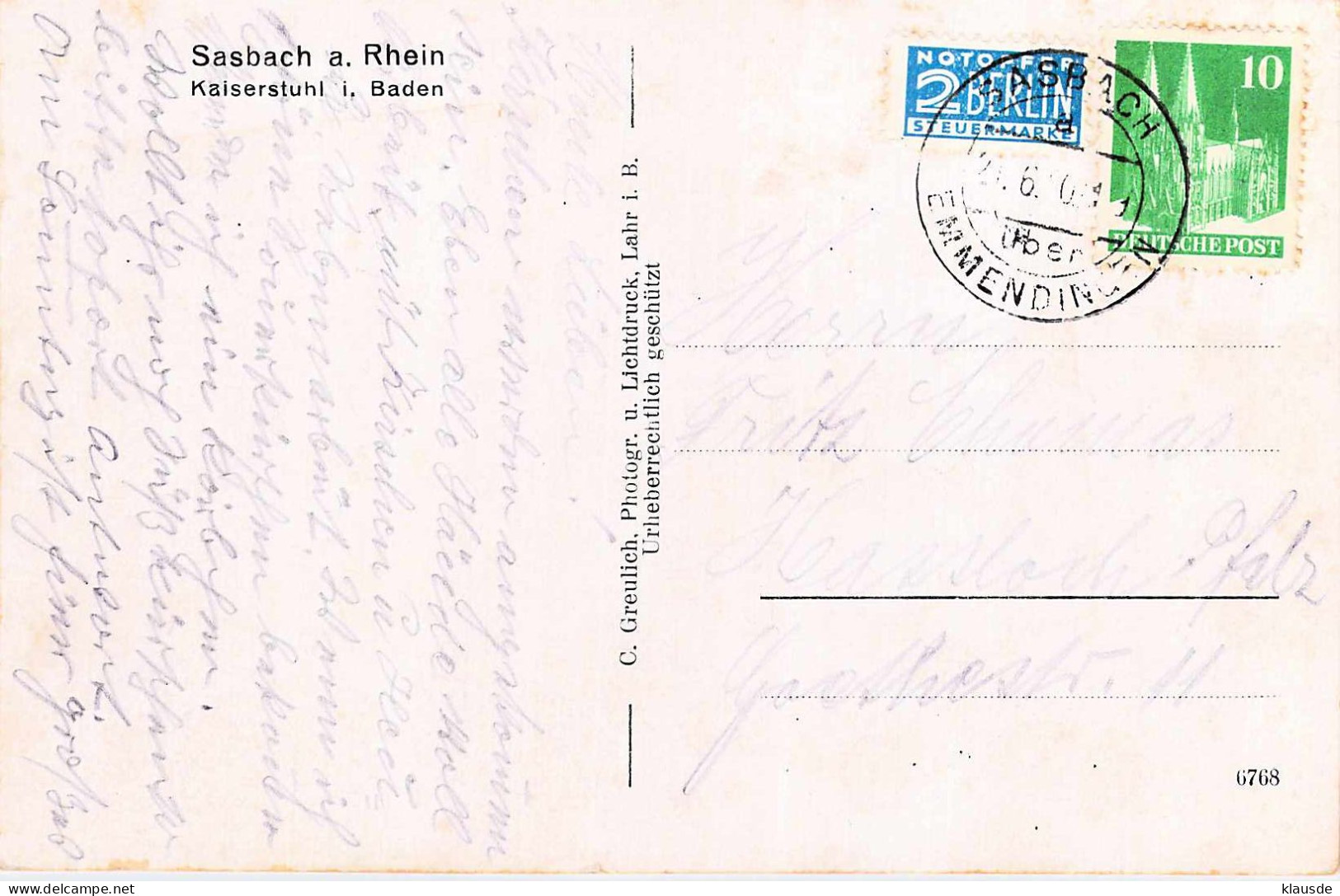 Rhein Bei Sasbach (Königstuhl) Gel.1951 - Sasbach