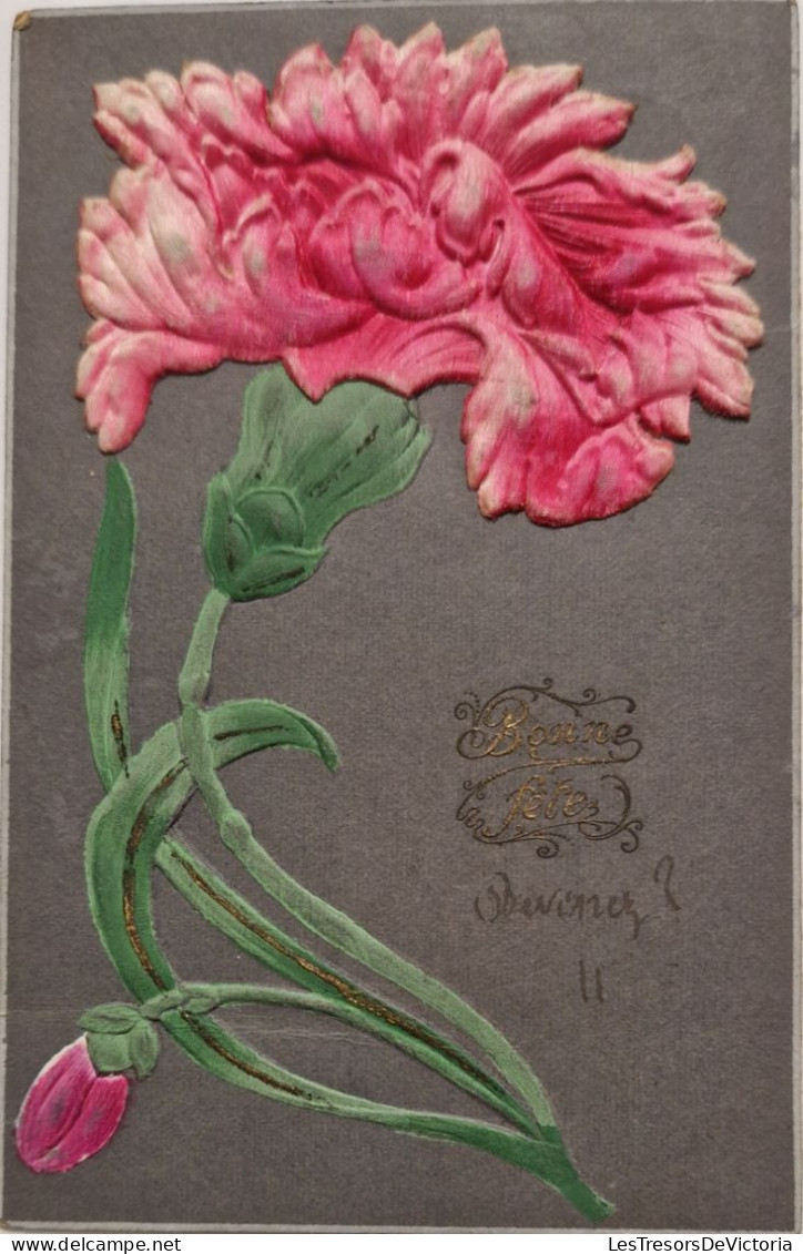 FANTAISIES - A SYSTEMES - Fleur En Relief Rose - Bonne Fête - Carte Postale Ancienne - Mechanical